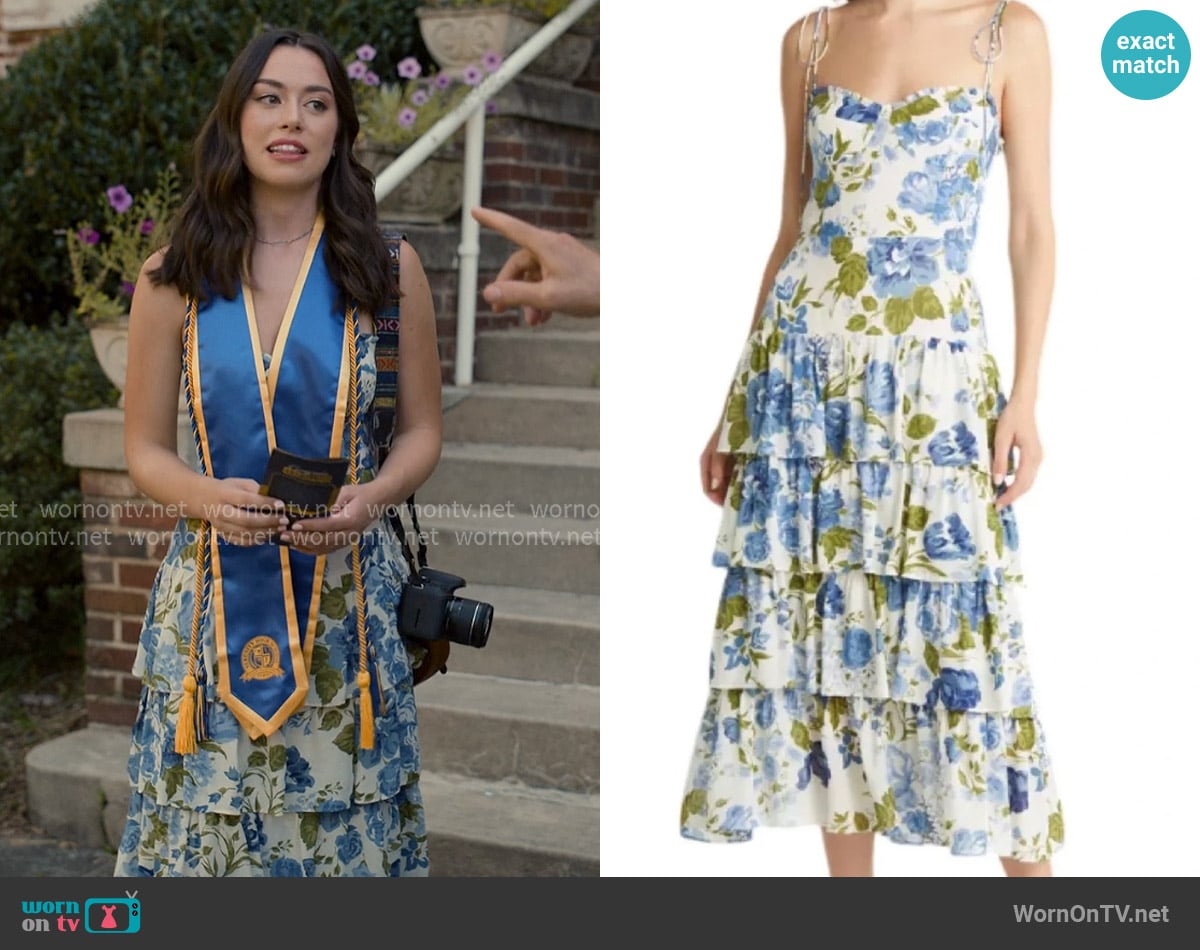 Reformation Kesia Lucca Floral Print Midi Dress worn by Annie Sullivan (Anneliese Judge) on Sweet Magnolias