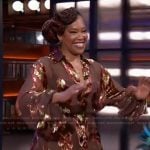 Regina King's sheer metallic inset blouse on The Kelly Clarkson Show