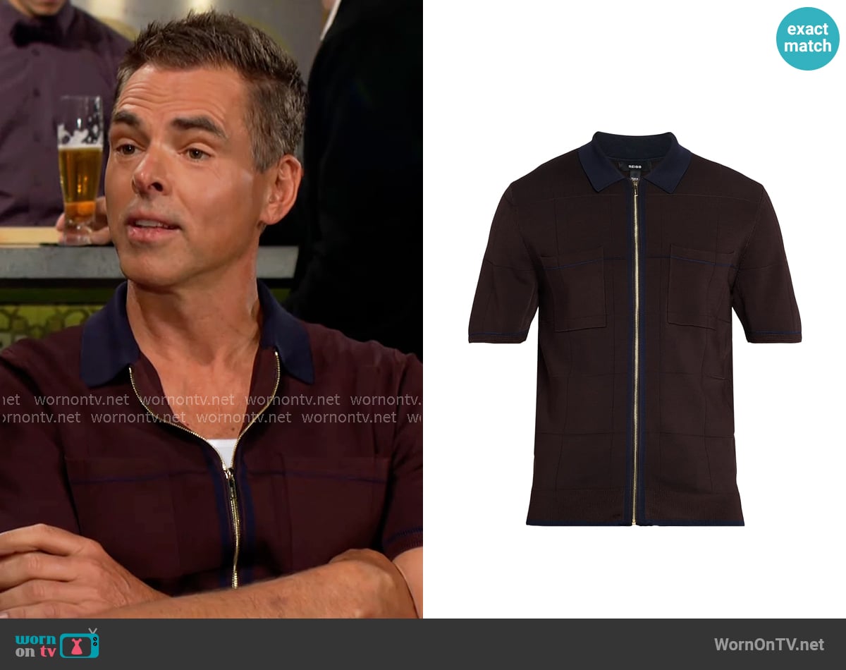 Reiss Baxter Zip Front Short Sleeve Shirt worn by Billy Abbott (Jason Thompson) on The Young and the Restless