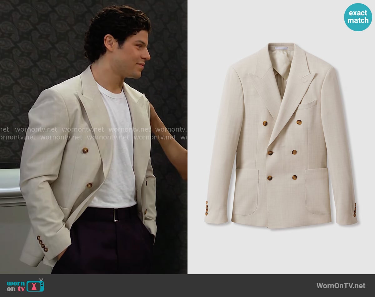 Reiss Belmont Double Breasted Blazer in Stone worn by RJ Forrester  (Brayan Nicoletti) on The Bold and the Beautiful