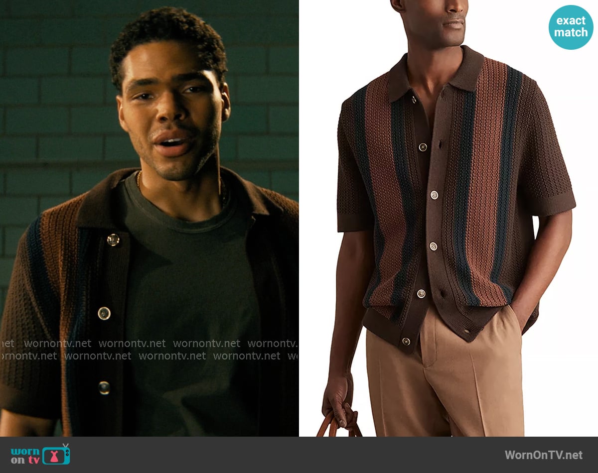 Reiss Bradley Short Sleeve Button Front Knit Sweater worn by Kel Washington (Nicholas Duvernay) on Not Suitable For Work
