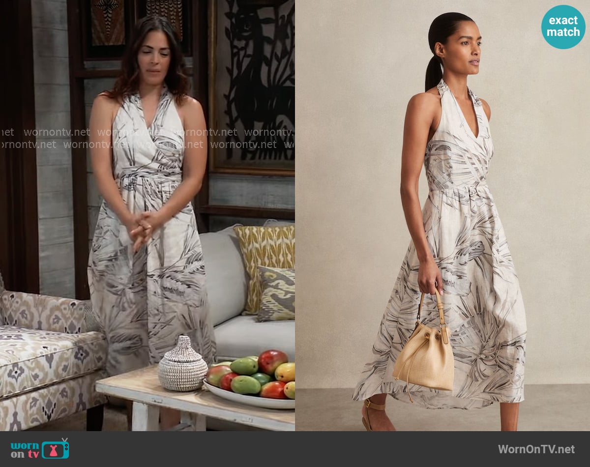 Britt’s white leaf print halter neck dress on General Hospital