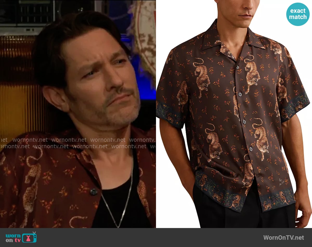 Reiss Empire Short Sleeve Printed Cuban Shirt worn by Daniel Romalotti (Michael Graziadei) on The Young and the Restless