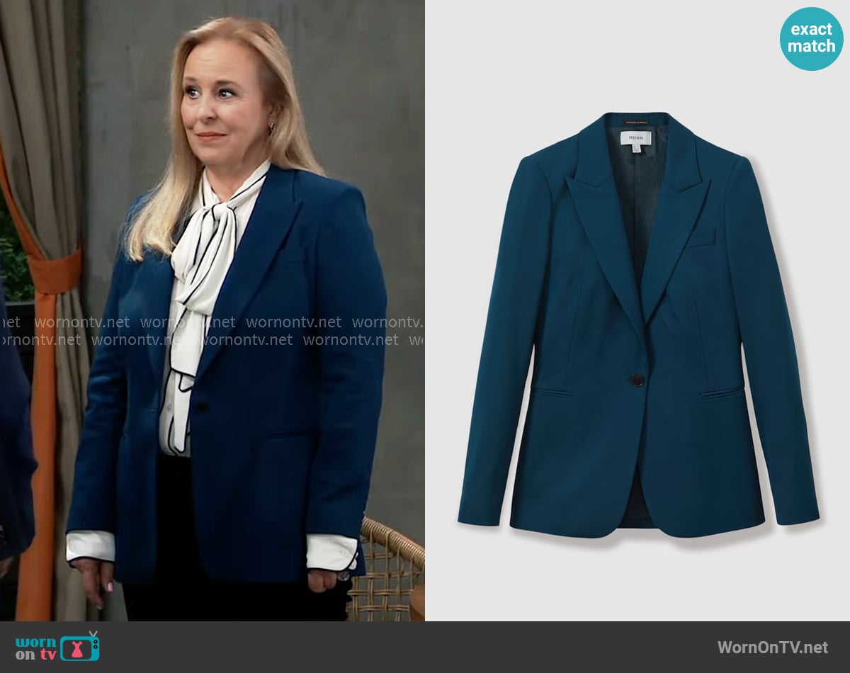Reiss Jade Blazer in Teal worn by Laura Collins (Genie Francis) on General Hospital