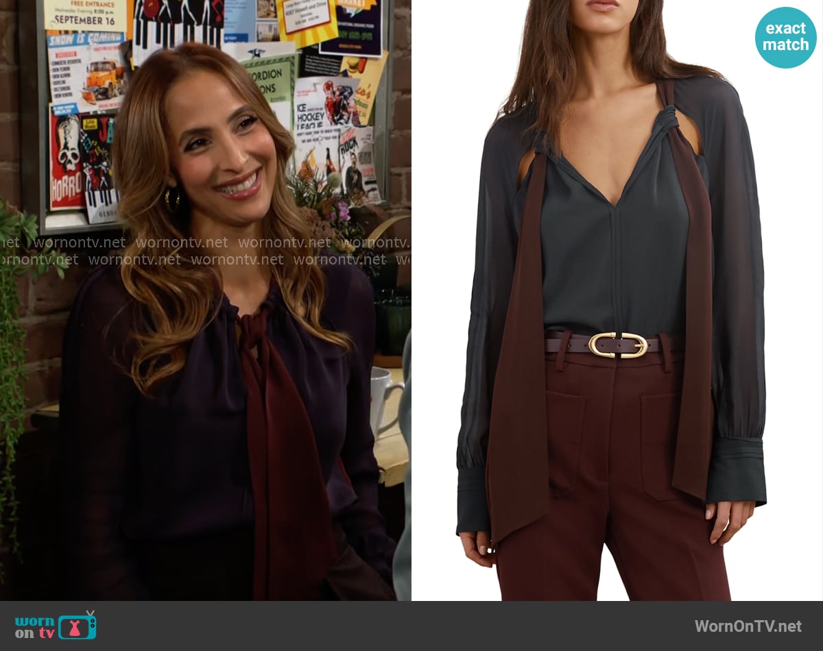 Reiss Jasmine Tie Cutout Top worn by Lily Winters (Christel Khalil) on The Young and the Restless