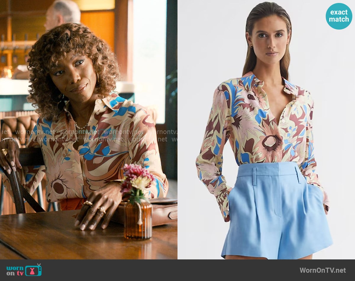 Reiss Liv Floral Printed Shirt in Multi worn by Helen Decatur (Heather Headley) on Sweet Magnolias