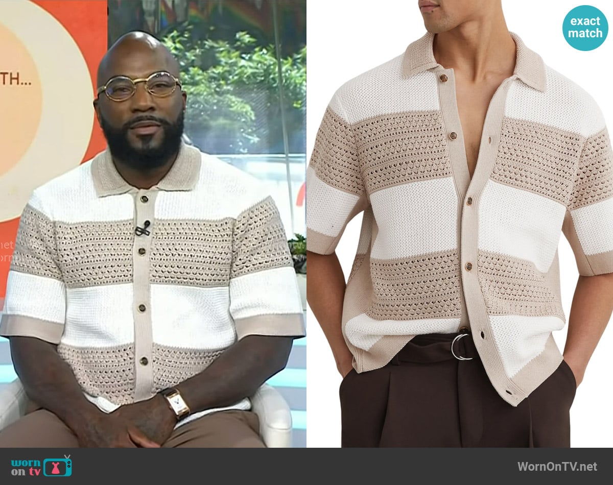 Jeezy’s knit stripe short sleeve shirt on Today Jeezy’s knit stripe short sleeve shirt on Today