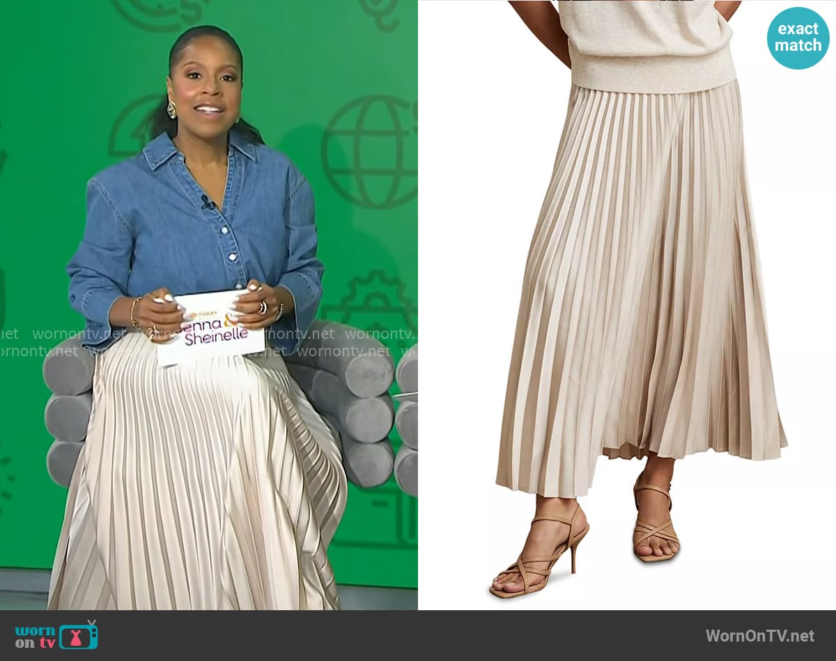 Reiss Seren Pleated Maxi Skirt in Champagne worn by Sheinelle Jones on Today