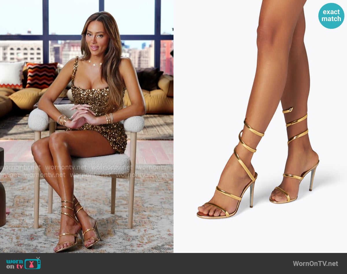 Rene Caovilla Icon Juniper Metal Cold Sandal worn by Emira D’Spain on Next Gen NYC