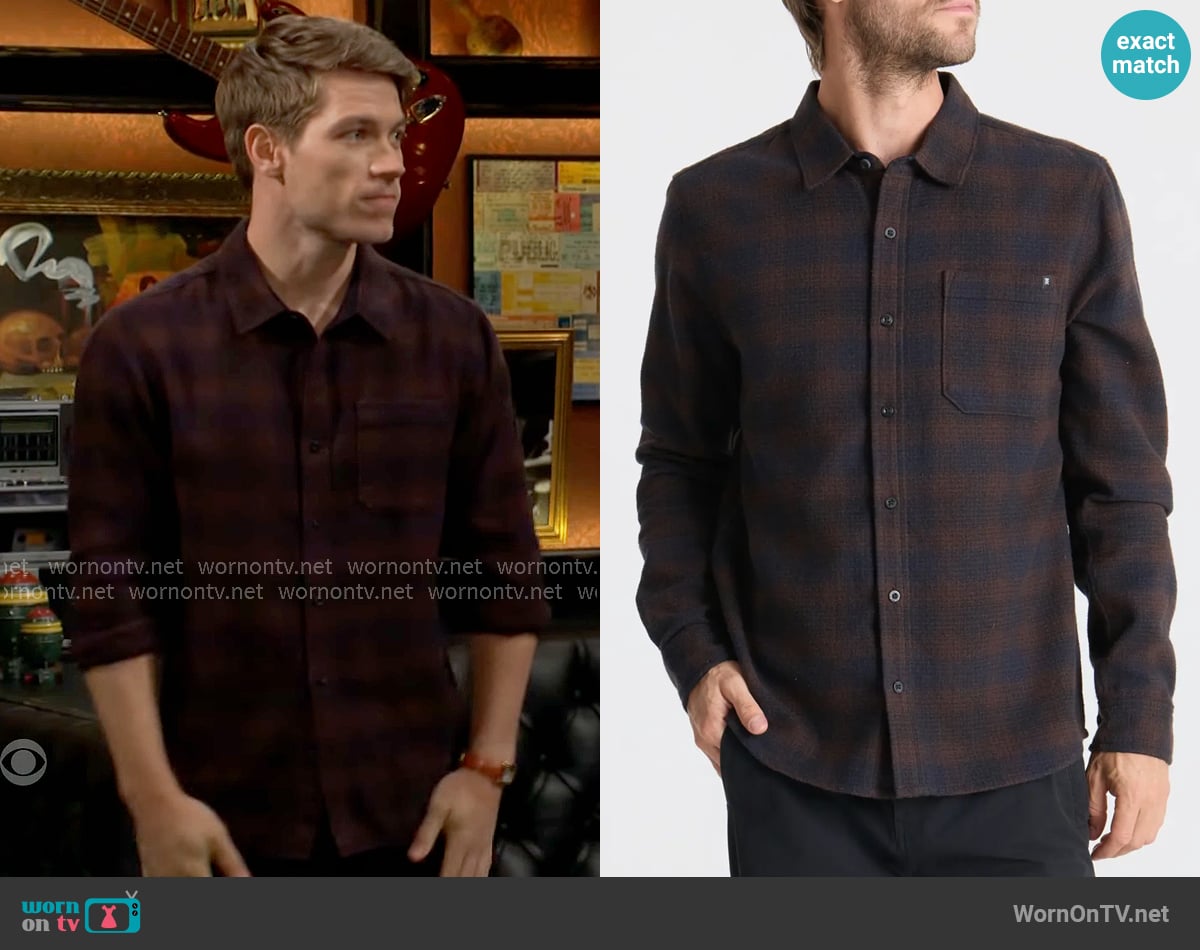 Roark Crossroads Organic Cotton Button-Up Shirt in Dark Brown worn by Noah Newman (Lucas Adams) on The Young and the Restless