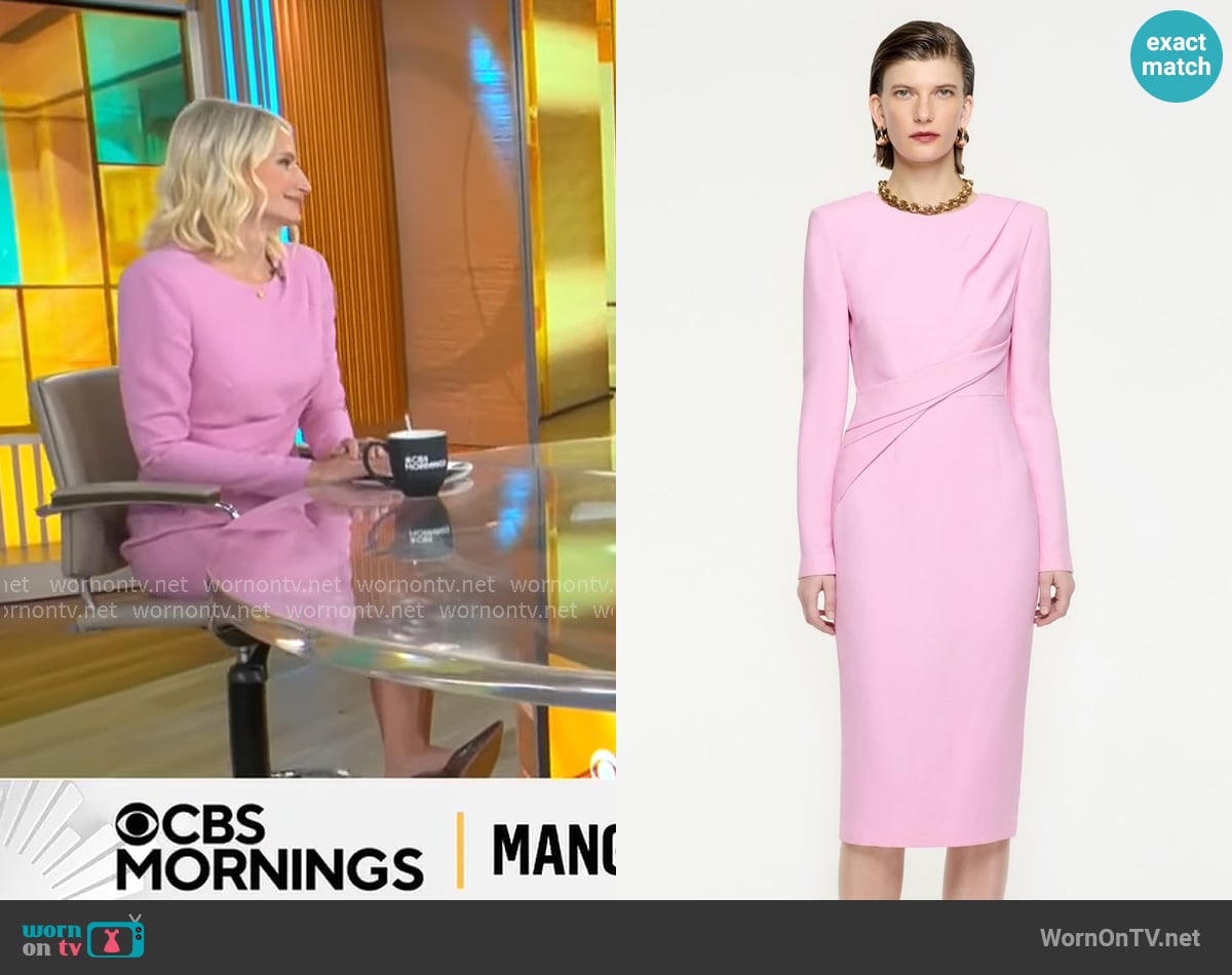 Roland Mouret Draped Midi Dress worn by Caroline Polisi on CBS Mornings