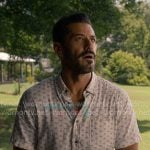 Ronnie’s white printed short sleeve shirt on Sweet Magnolias