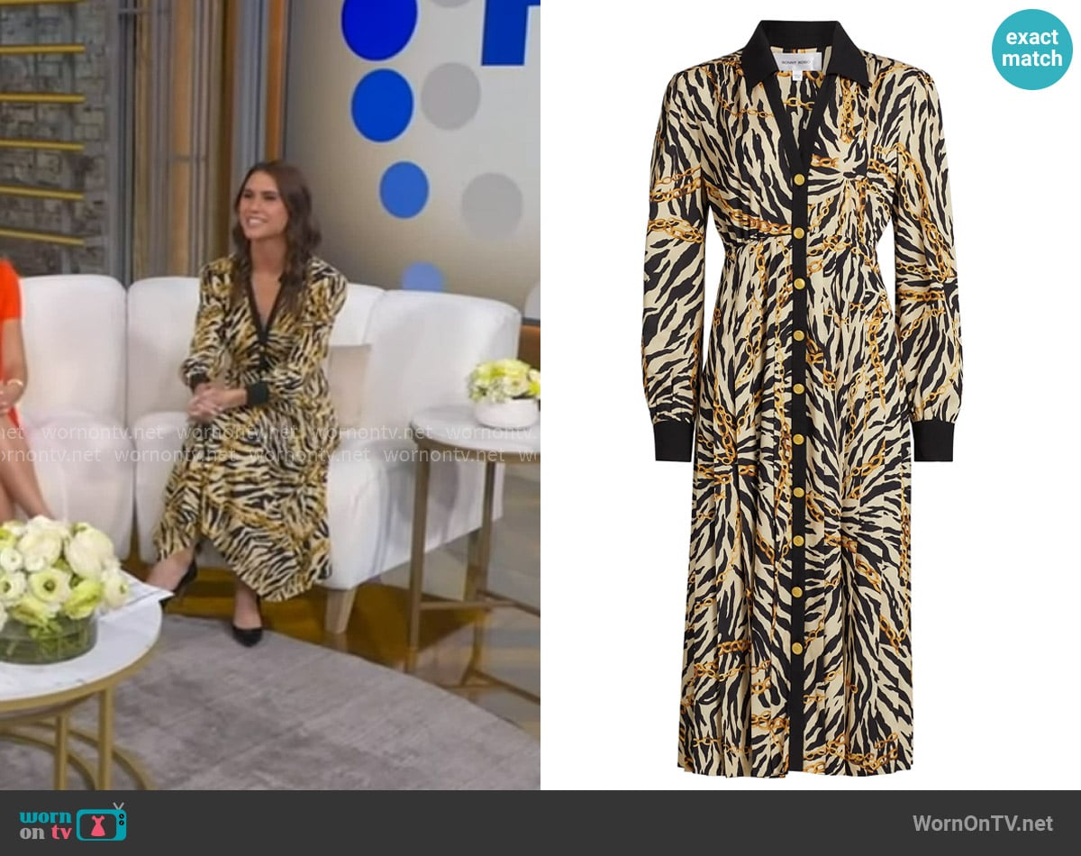 Ronny Kobo Hana Dress in Mixed Zebra Cheetah worn by Sophie Flay on Good Morning America