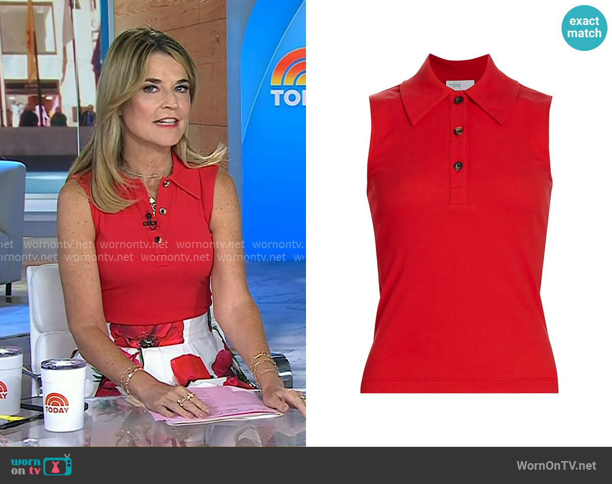 Rosetta Getty Sleeveless Polo Top in Tomato worn by Savannah Guthrie on Today
