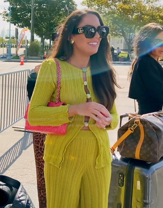 Rosie’s yellow crochet knit top on The Real Housewives of Rhode Island