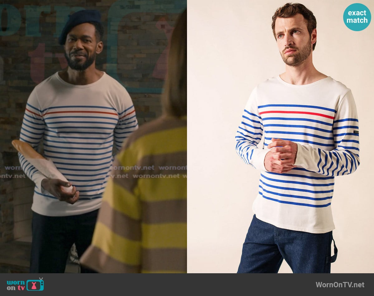 Saint James Naval Red Stripe Sailor Shirt worn by Erik Whitley (Dion Johnstone) on Sweet Magnolias