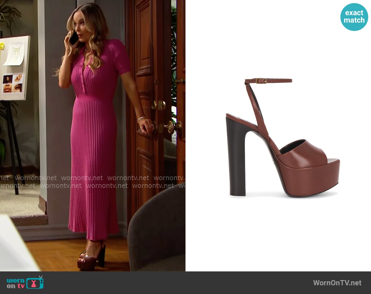 Saint Laurent Jodie Platform Sandal in Aesthetic Brown worn by Donna Logan (Jennifer Gareis) on The Bold and the Beautiful