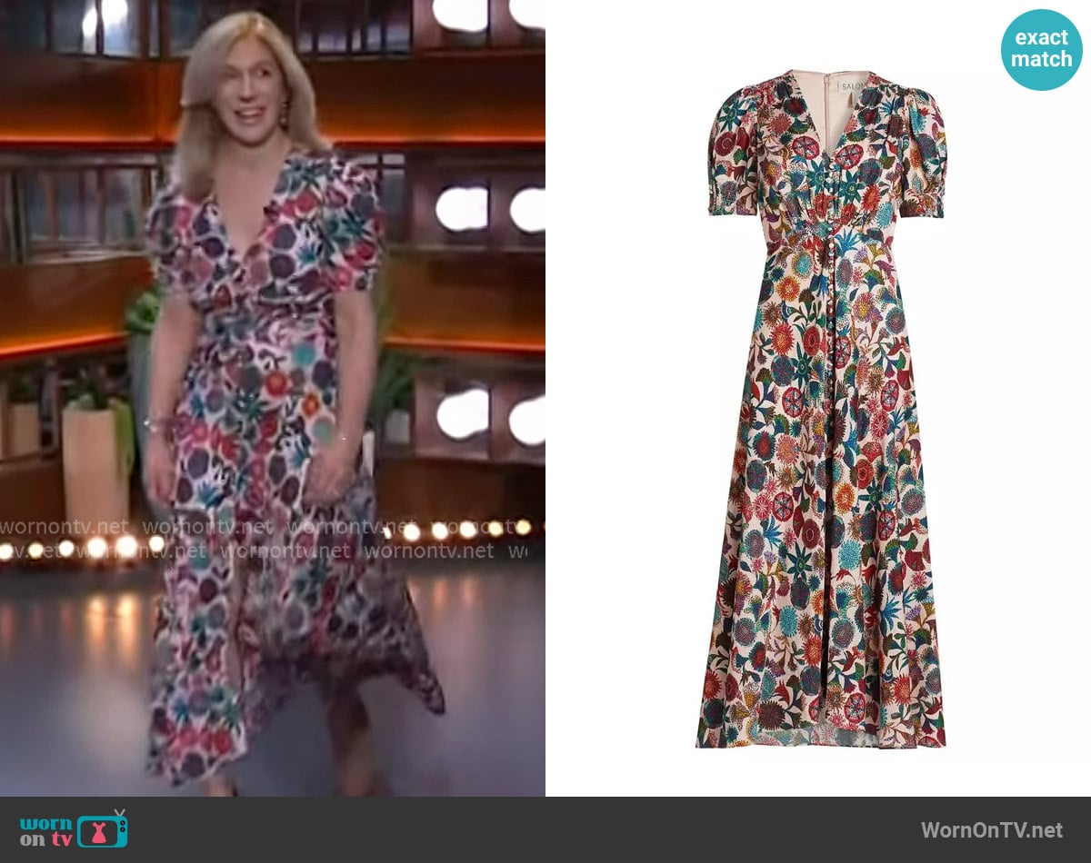 Saloni Floral Silk Maxi Dress worn by Lauren Tarshis on The Kelly Clarkson Show