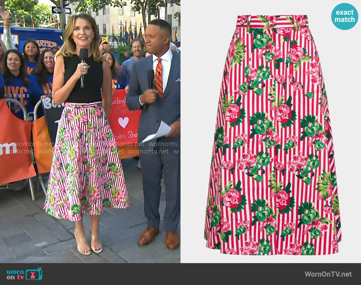 Savannah’s red floral striped skirt on Today Savannah’s red floral striped skirt on Today