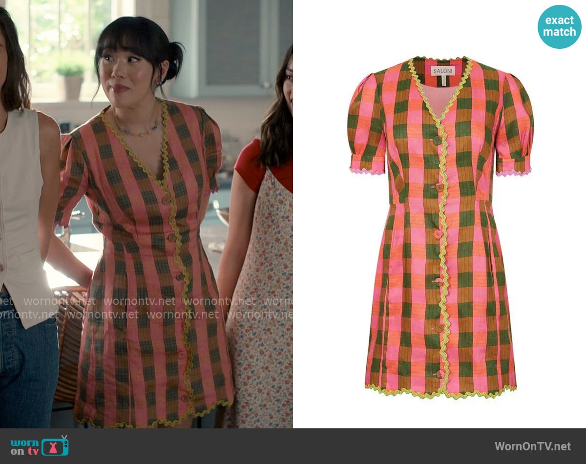 Saloni Marlee checked linen mini dress worn by Lily Song (Artemis) on Sweet Magnolias