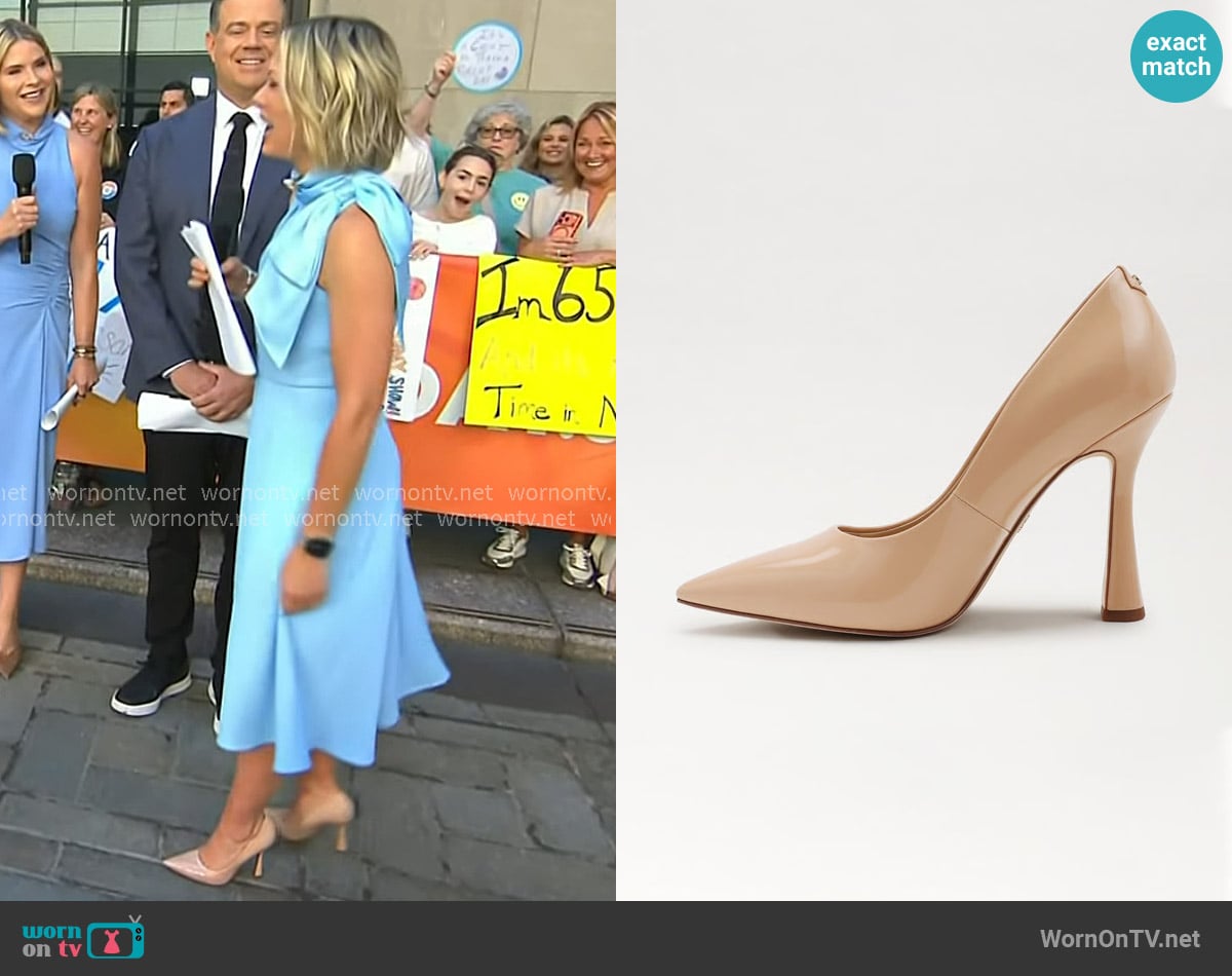 Sam Edelman Antonia Pointed Toe Pump in Beige Blush Patent worn by Dylan Dreyer on Today