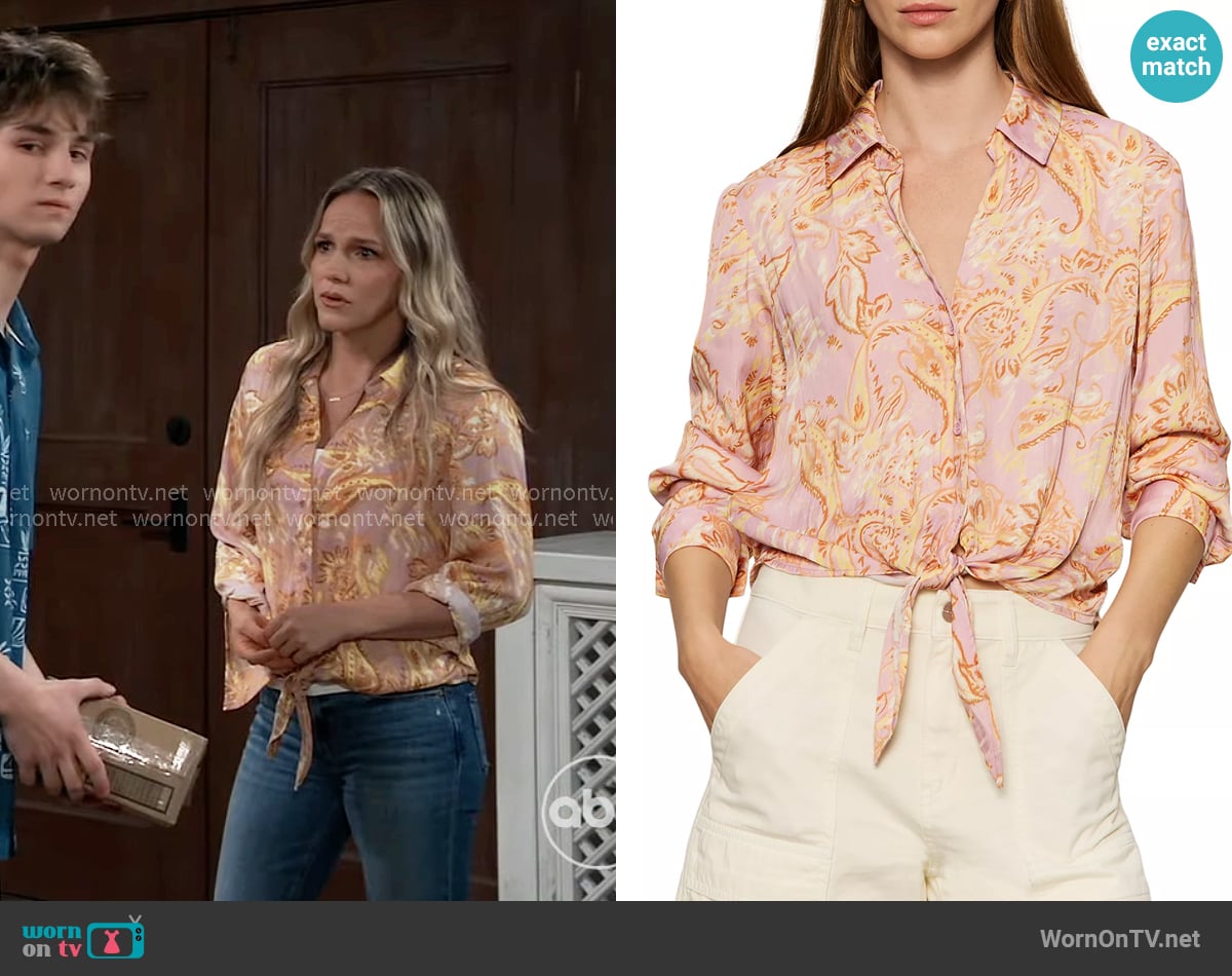 Sanctuary Lover Tie Hem Shirt in Whimsy worn by Lulu Spencer (Alexa Havins Bruening) on General Hospital