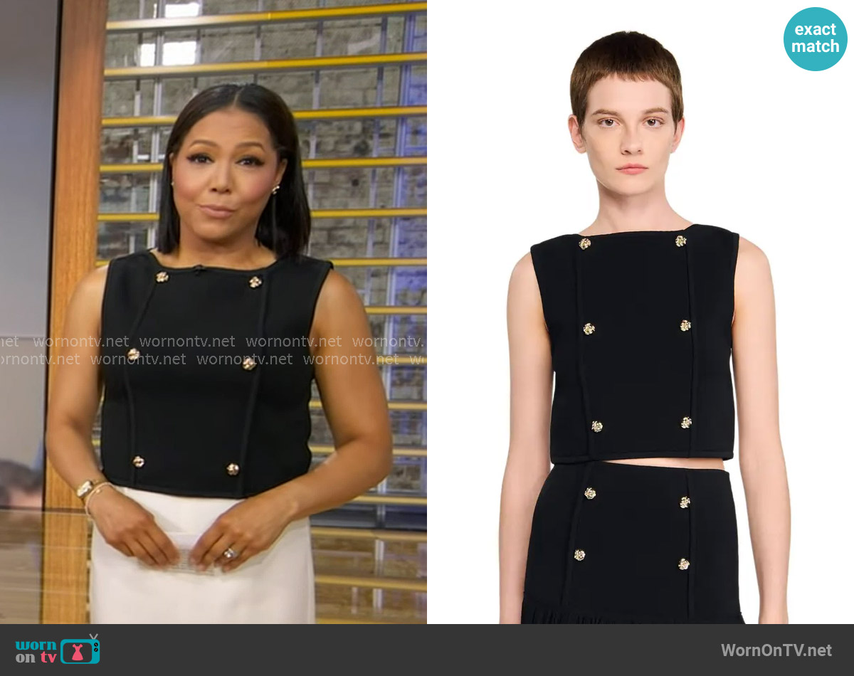 Sandro Button Detail Cropped Knit Top worn by Stephanie Ramos on Good Morning America