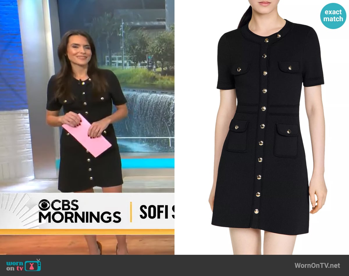 Sandro Button-up knit short dress worn by Lilia Luciano on CBS Mornings