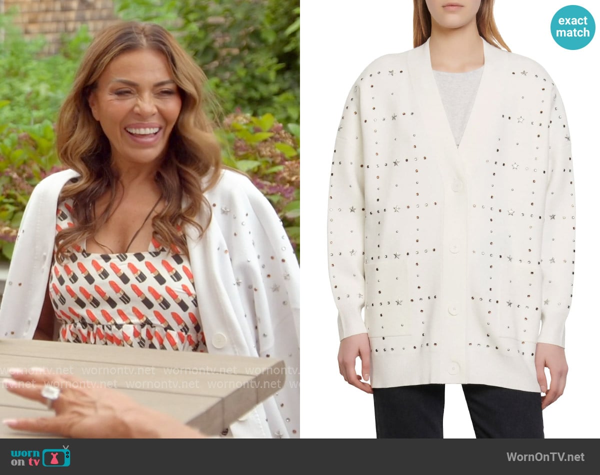 Sandro Embellished Oversize Cardigan worn by Dolores Catania on The Real Housewives of Rhode Island