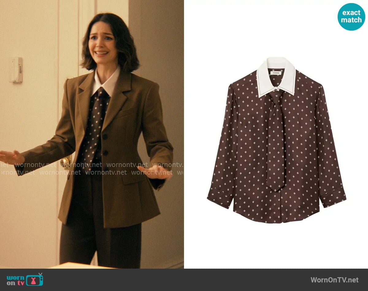 Sandro Flowy printed shirt with removable tie worn by AJ Pascarelli (Ella Hunt) on Not Suitable For Work