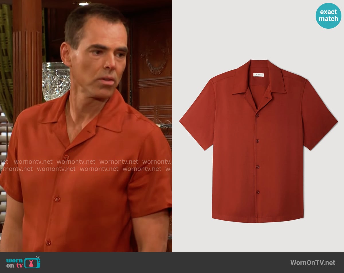 Sandro Loose-fit shark collar shirt in Terracotta worn by Billy Abbott (Jason Thompson) on The Young and the Restless