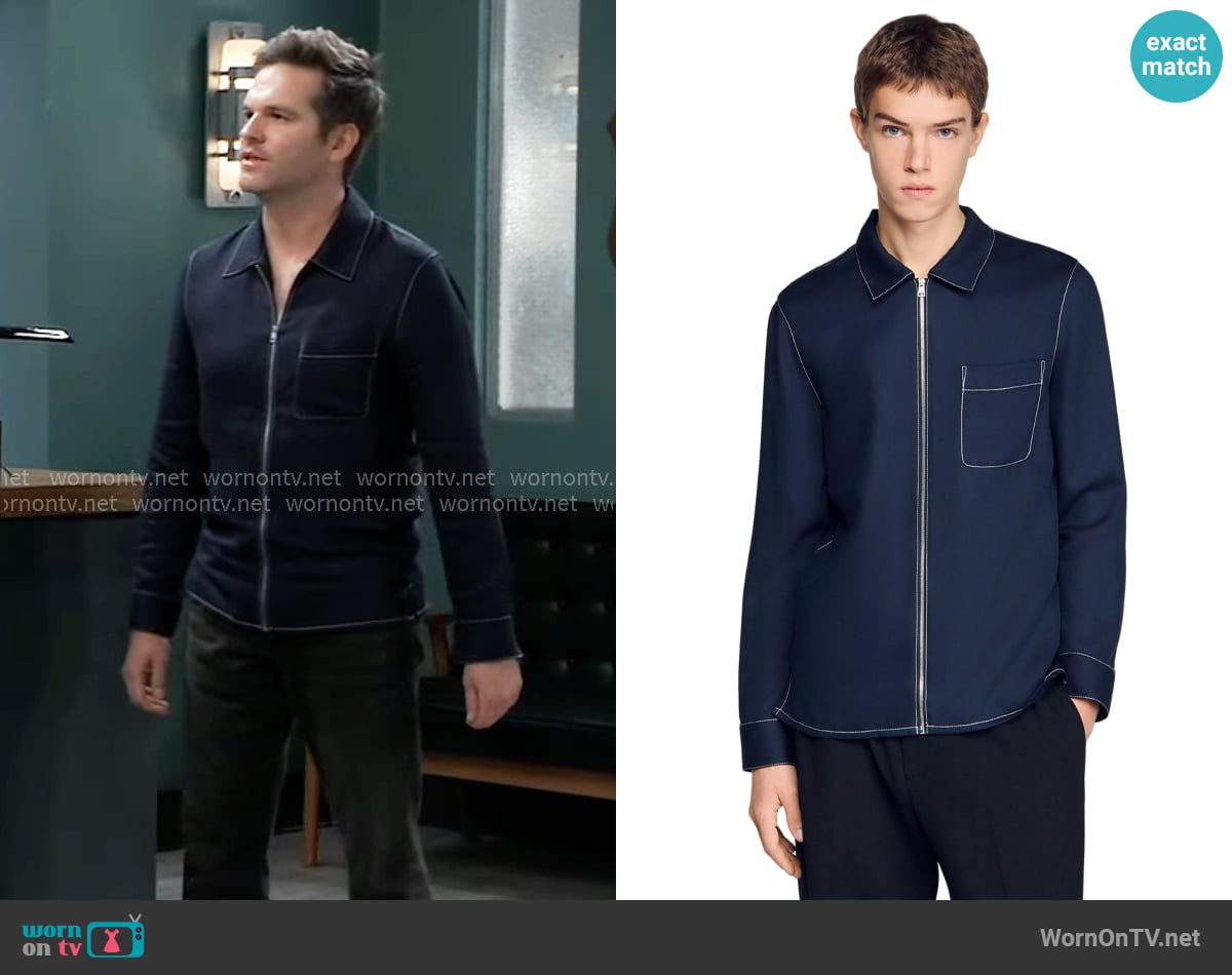 Sandro Loose-fit zip-up shirt worn by Lucas Jones (Van Hansis) on General Hospital