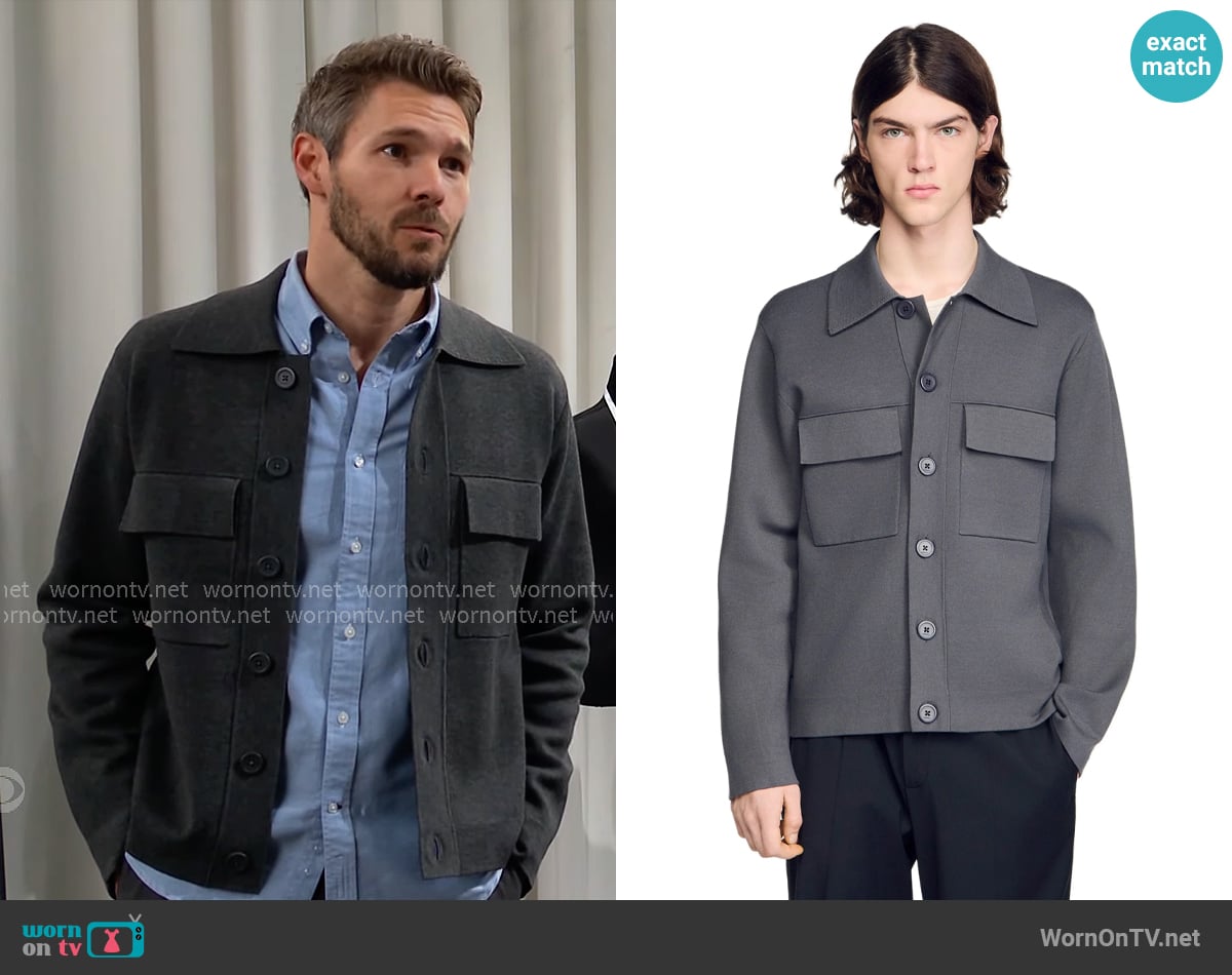 Sandro Milano knit jacket worn by Liam Spencer (Scott Clifton) on The Bold and the Beautiful