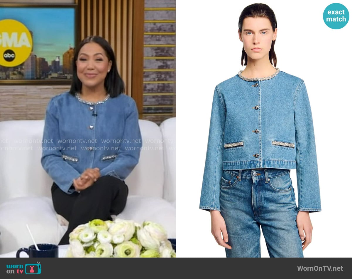 Sandro Rhinestone Denim Jacket worn by Stephanie Ramos on Good Morning America