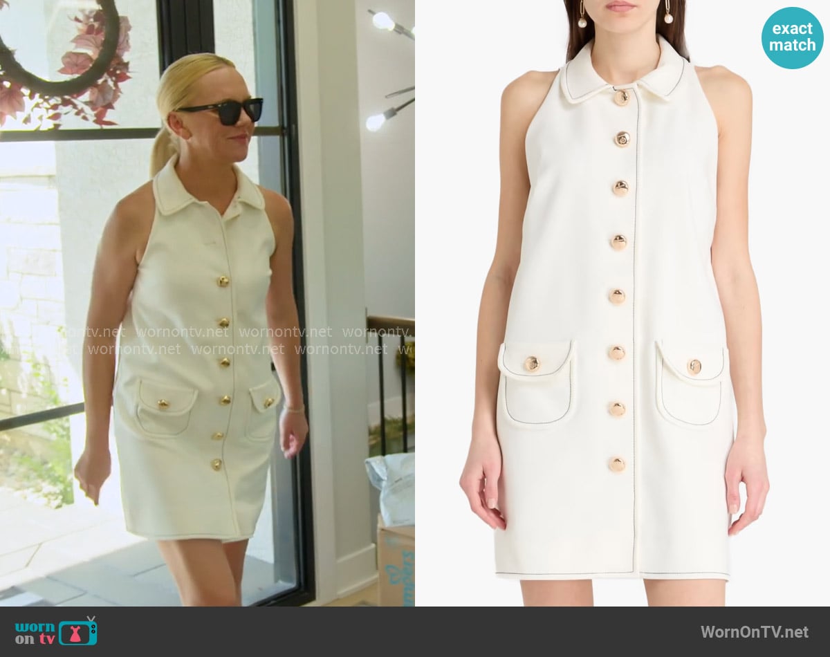 Sandro Stretch-crepe Mini Dress in Ivory worn by Galyna Saltkovska on The McBee Dynasty Real American Cowboys
