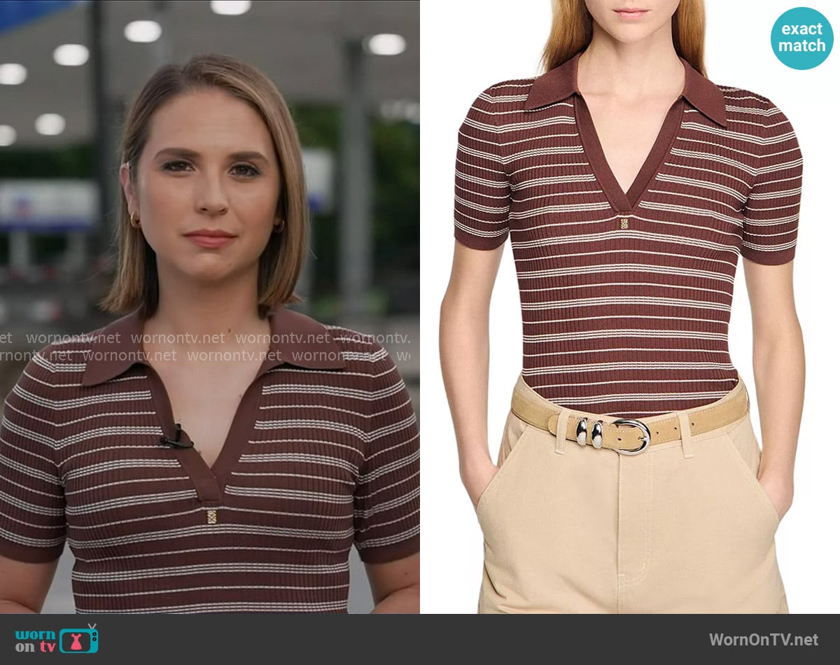 Elizabeth’s brown striped polo on GMA