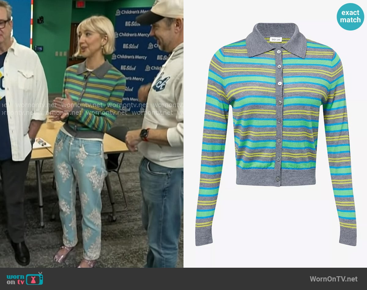 Sandy Liang Summers Striped Merino-Wool Cardigan worn by Heidi Gardner on Today