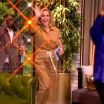 Sara's khaki twist front top and pants on The View