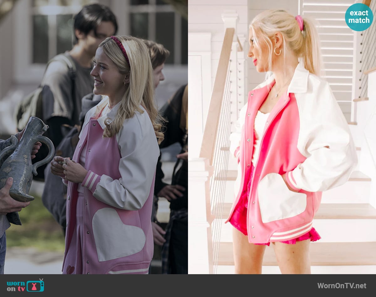 Sassy Shortcake Letterman Ladies Jacket worn by Elle Woods (Lexi Minetree) on Elle