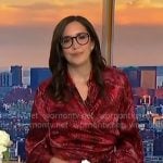 Savannah Sellers's red printed satin wrap dress on NBC News Daily