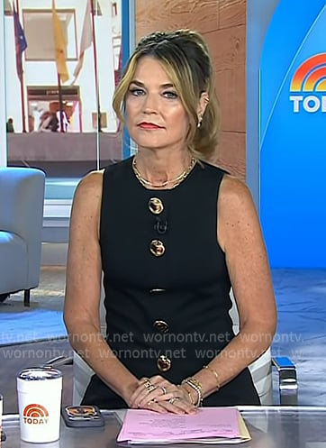 Savannah’s black sleeveless top with gold buttonds on Today