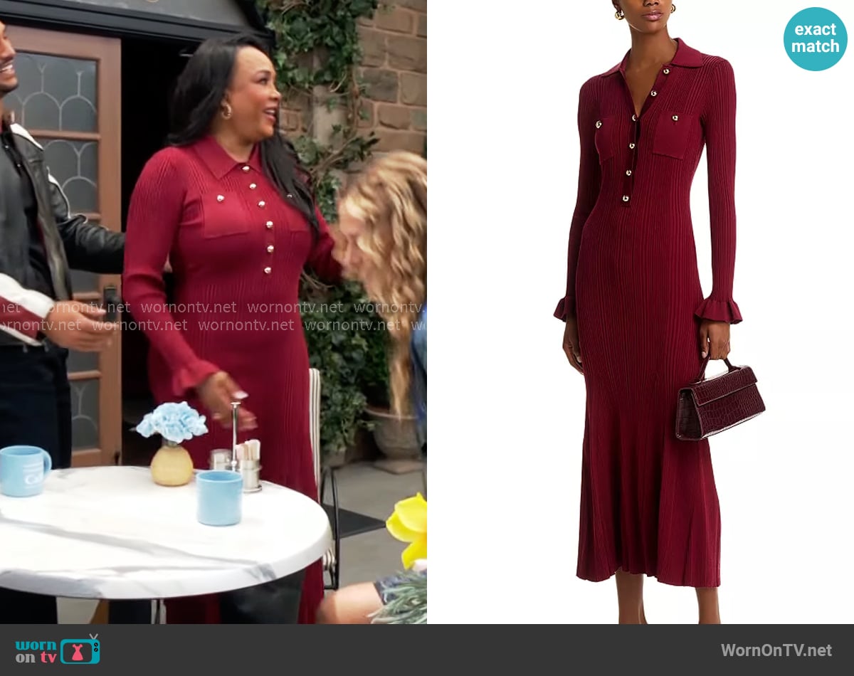 Self Portrait Ribbed Knit Midi Dress in Burgundy worn by Stephanie (Vivica A. Fox) on The Young and the Restless