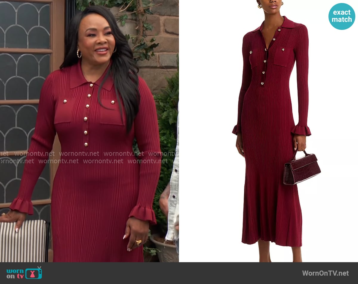 Self Portrait Ribbed Knit Midi Dress in Burgundy worn by Stephanie Simmons (Vivica Fox) on The Young and the Restless