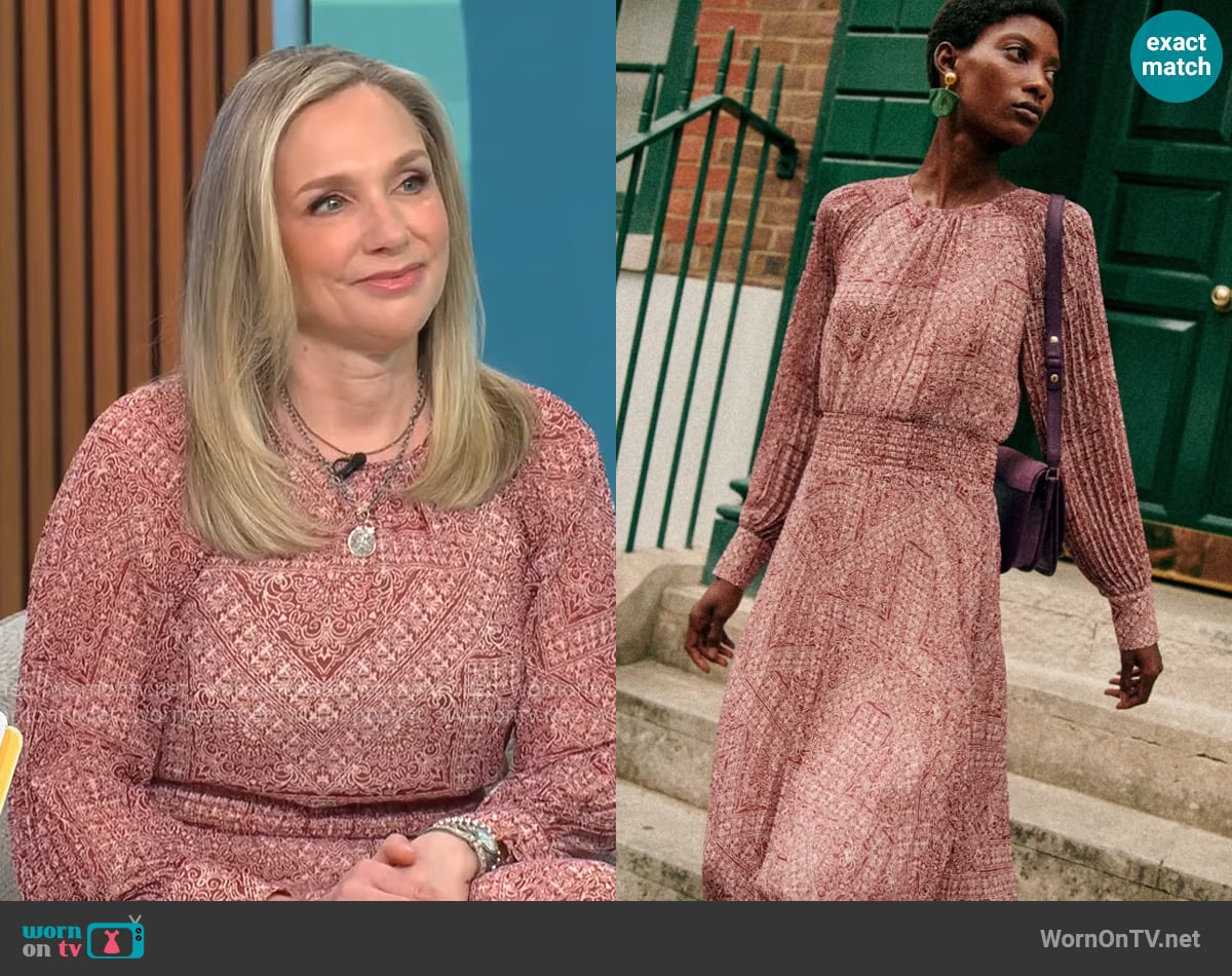 Sezane Priscille Dress in Mosaic print worn by Catherine Herridge on CBS Mornings