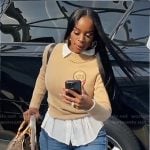 Shamea’s beige LV patch sweater on The Real Housewives of Atlanta