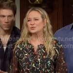 Sharon’s black printed blouse on The Young and the Restless