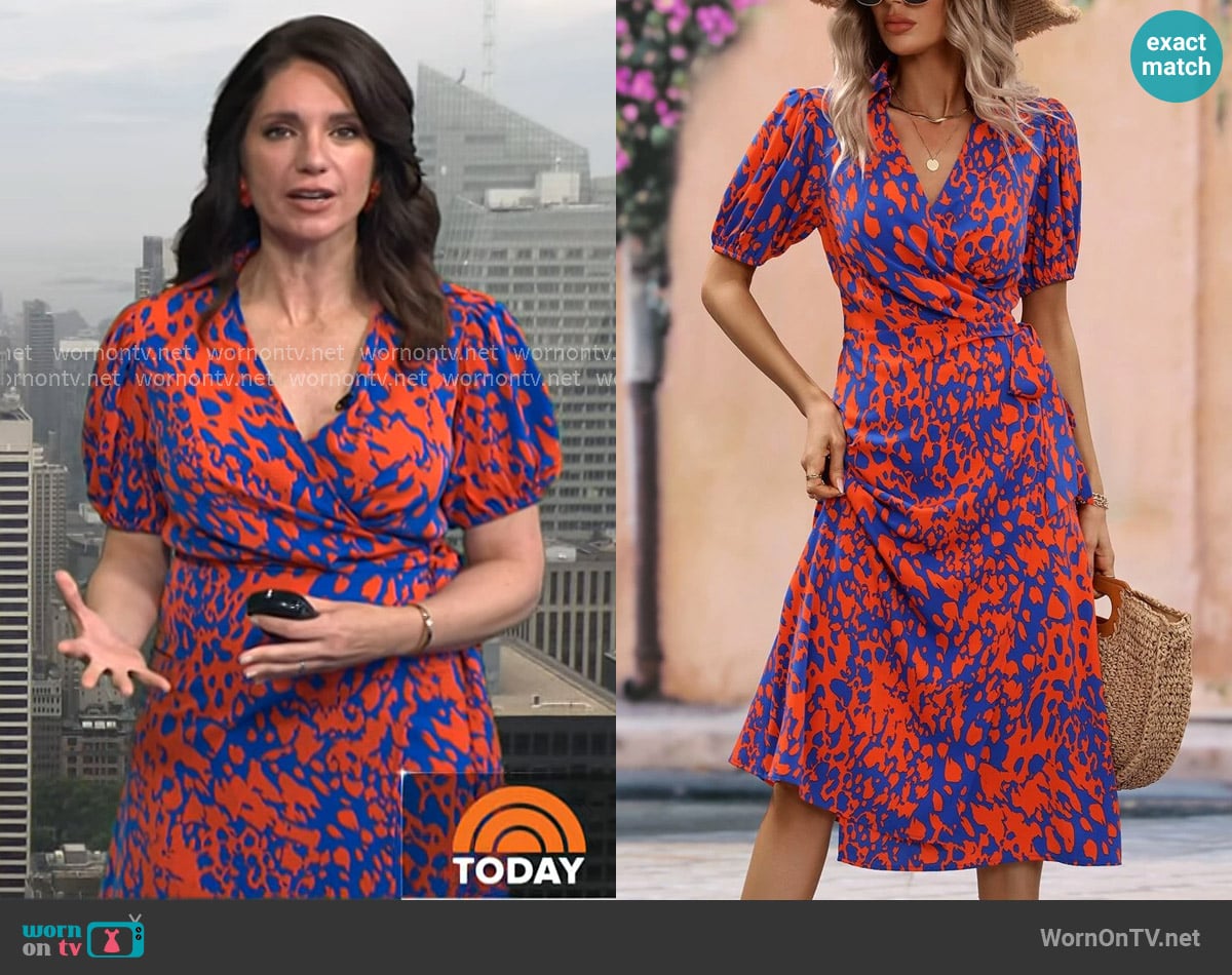 Shein Allover Print Puff Sleeve Knot Side Wrap Dress worn by Maria Larosa on Today