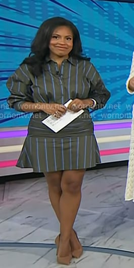 Sheinelle’s brown striped mini shirtdress on Today