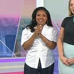 Sheinelle's whtie ruched shirt and zip front jeans on Today