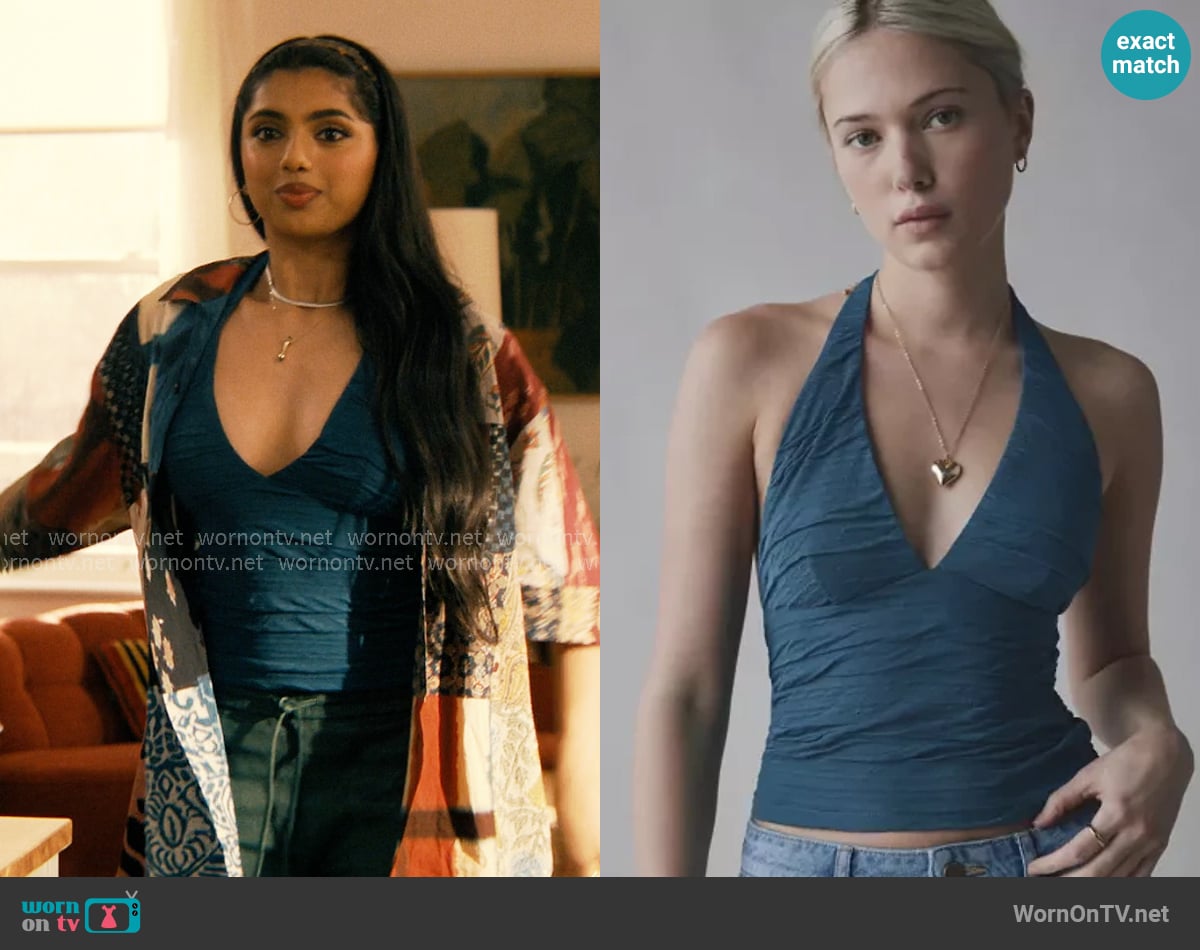 Silence + Noise at Urban Outfitters Club Classic Cropped Halter Top in Turquoise worn by Abhinaya Chilukuri (Avantika) on Not Suitable For Work